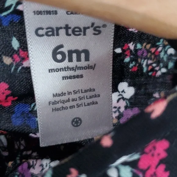 Carter's Baby Girl Black Floral Long Sleeve Dress 100% Cotton Size 6 Months - Picture 6 of 7